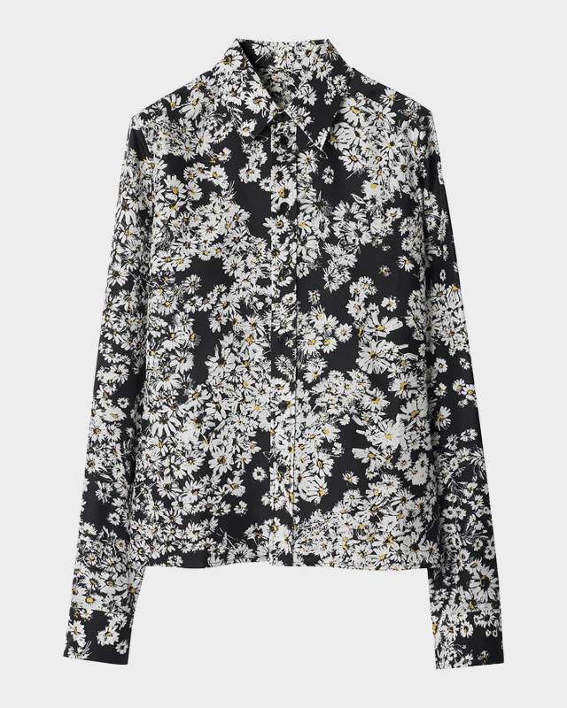 Flower Print Button Down Silk Top